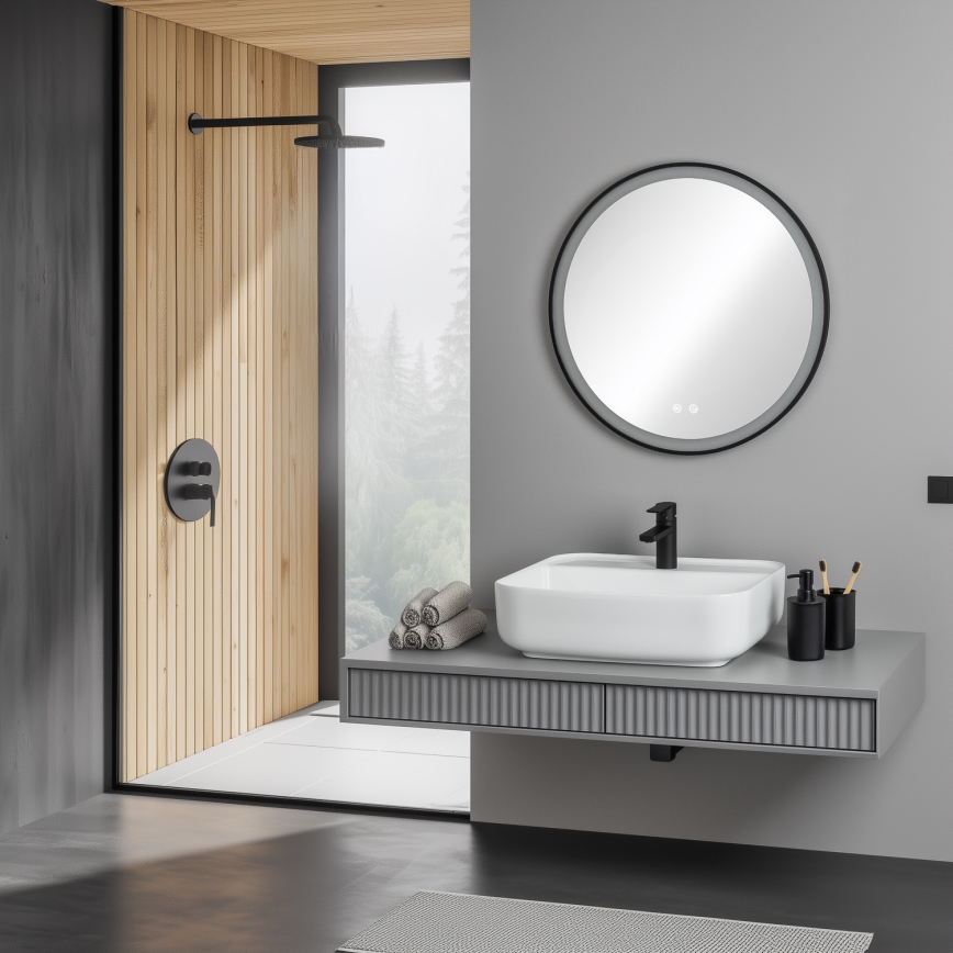 Brilagi - Miroir chauffant de salle de bains LED dimmable avec rétroéclairage ALU PRO LED/18W/230V Ø 60 cm 3000/4000/6500K IP44 noir CRI 90