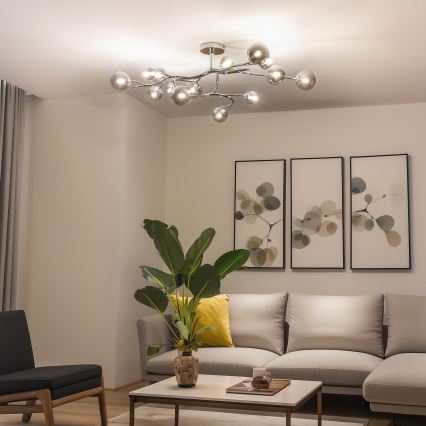 Brilagi - LED opbouwkroonluchter MISTEL 15xG9/3W/230V, zwart-chroom/rookglas