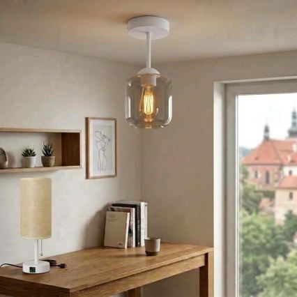 BRILAGI - LED Opbouwplafondlamp RETRO GLASS 1xE27/60W/230V Ø 14 cm wit/rookgrijs
