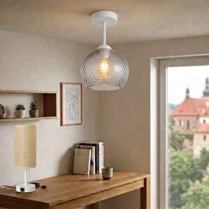 BRILAGI - LED plafonnière RETRO GLASS 1xE27/60W/230V Ø 18 cm wit/rookgrijs
