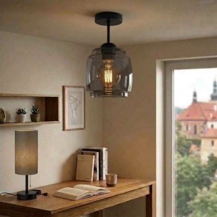 BRILAGI - LED opbouwlamp RETRO GLASS 1xE27/60W/230V Ø 26 cm zwart/rookgrijs