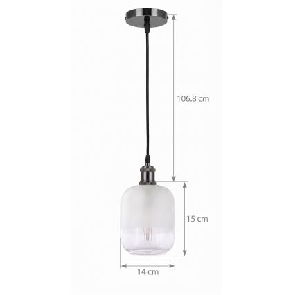 BRILAGI - LED pendellamp aan kabel RETRO GLASS 1xE27/60W/230V Ø 14 cm zwart/wit