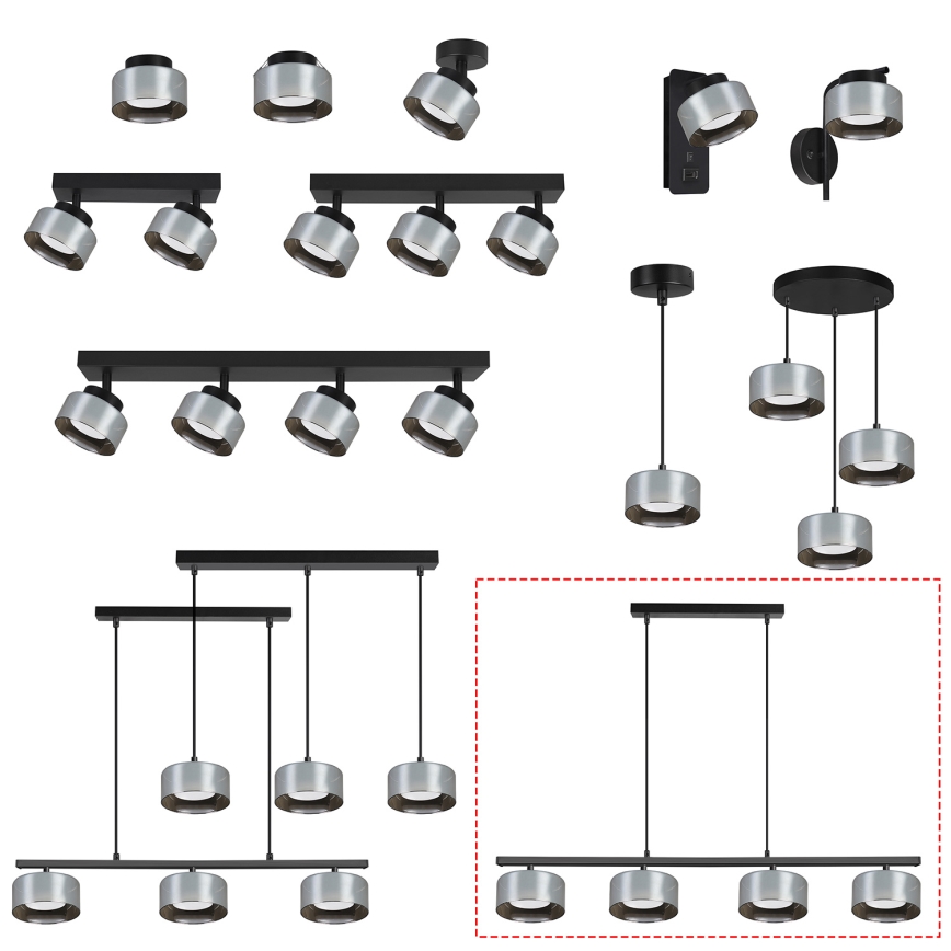 Brilagi - LED Pendellamp met kabel AURA LUX 4xGX53/30W/230V zwart/rookglas