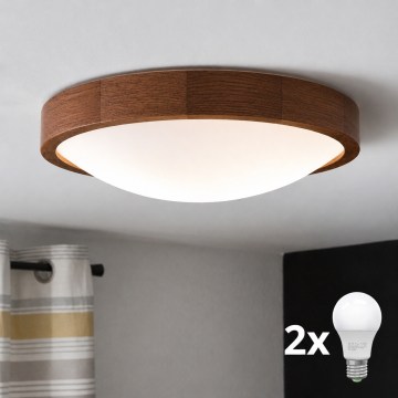 Brilagi - LED plafondlamp CARVALHO SLIM 2xE27/15W/230V eik/kers Ø 37 cm