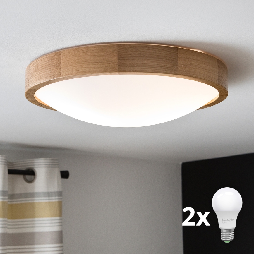 Brilagi - LED Plafondlamp CARVALHO SLIM 2xE27/60W/230V eiken diameter 37 cm