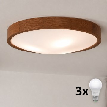 Brilagi - LED plafondlamp CARVALHO SLIM 3×E27 (max. 45 W) 230 V, eiken/kers, Ø 47 cm