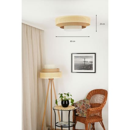Brilagi - LED plafondlamp CEDAR LUNETA LED/26W/230V Ø 60 cm rotan/bruin/crème