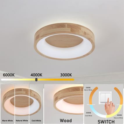 Brilagi - LED-plafondlamp FALCON WOOD LED/30W/230V 3000/4000/6000K Ø 45 cm hout