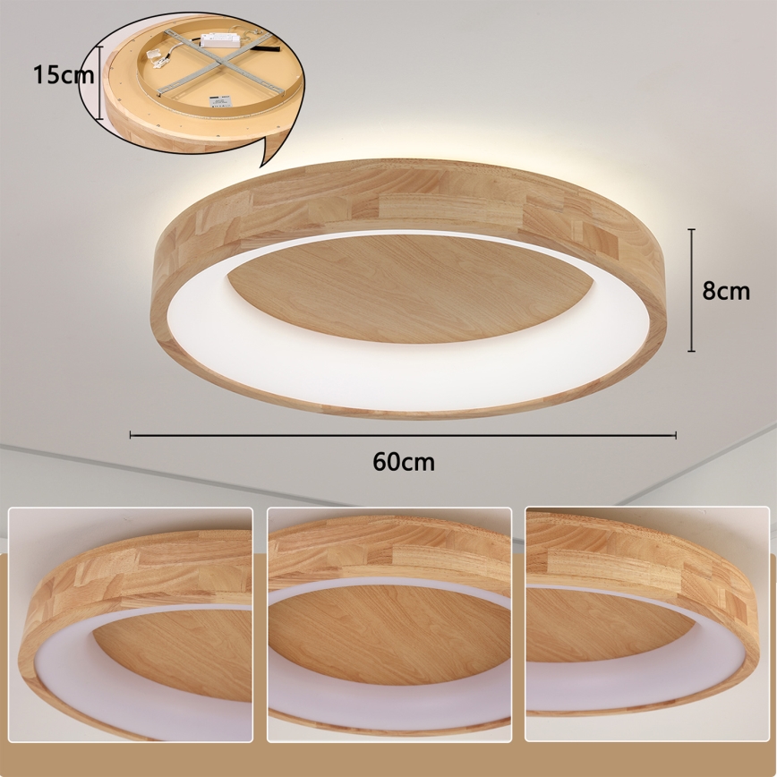 Brilagi - LED-plafondlamp FALCON WOOD LED/40W/230V 3000/4000/6000K Ø 60 cm hout