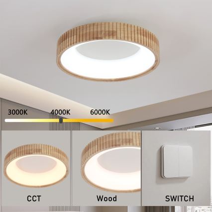 Brilagi - LED-plafondlamp FALCON WOOD MODERN LED/30W/230V 3000/4000/6000K Ø 45 cm hout