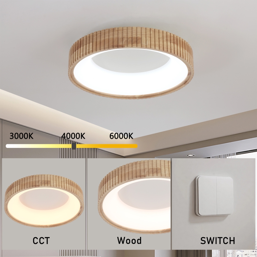 Brilagi - LED-plafondlamp FALCON WOOD MODERN LED/30W/230V 3000/4000/6000K Ø 45 cm hout