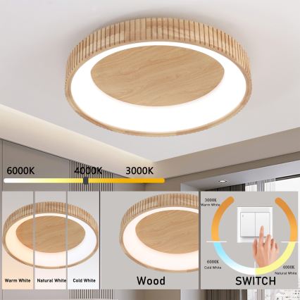 Brilagi - LED plafondlamp FALCON WOOD MODERN LED/40W/230V 3000/4000/6000K Ø 60 cm hout
