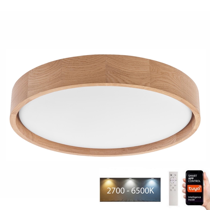 Brilagi - LED Plafondlamp MANAROLA SMART LED/24W/230V 2700-6500K eiken diameter 41 cm Wi-Fi + afstandsbediening Tuya