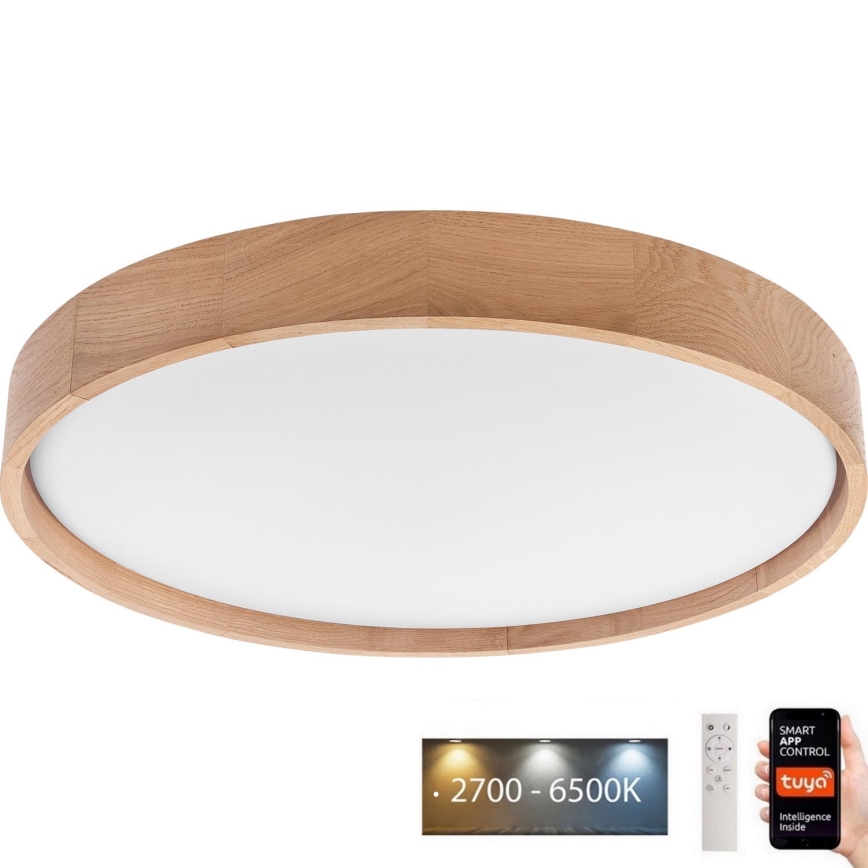 Brilagi - LED Plafondlamp MANAROLA SMART LED/36W/230V 2700-6500K eiken diameter 51 cm Wi-Fi + afstandsbediening Tuya