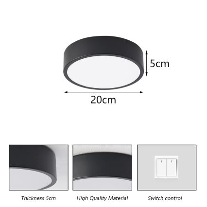 Brilagi - LED-plafondlamp POOL LED/18W/230V 3000/4500/6000K Ø 20 cm zwart