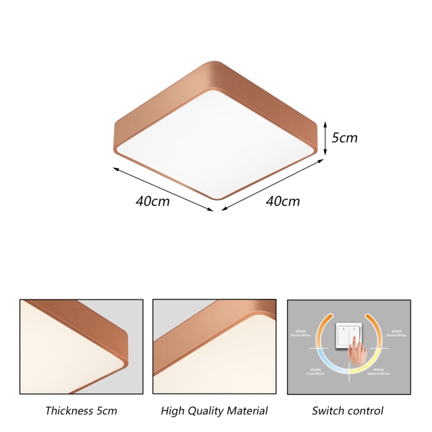 BRILAGI - LED plafondlamp POOL SQUARE LED/36W/230V 3000/4000/6000K 40x40 cm bronskleurig