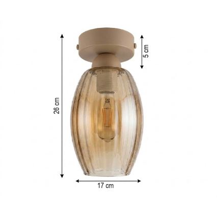 BRILAGI - LED plafondlamp RETRO GLASS 1xE27/60W/230V Ø 17 cm beige/rookbeige