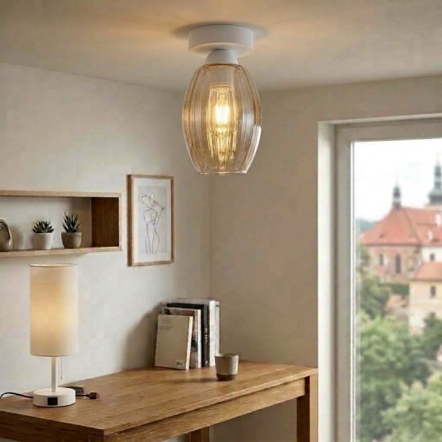 BRILAGI - LED-plafondlamp RETRO GLASS 1xE27/60W/230V Ø 17 cm wit/gerookt beige