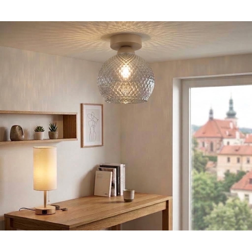 BRILAGI - LED-plafondlamp RETRO GLASS 1xE27/60W/230V Ø 18 cm beige/rookgrijs
