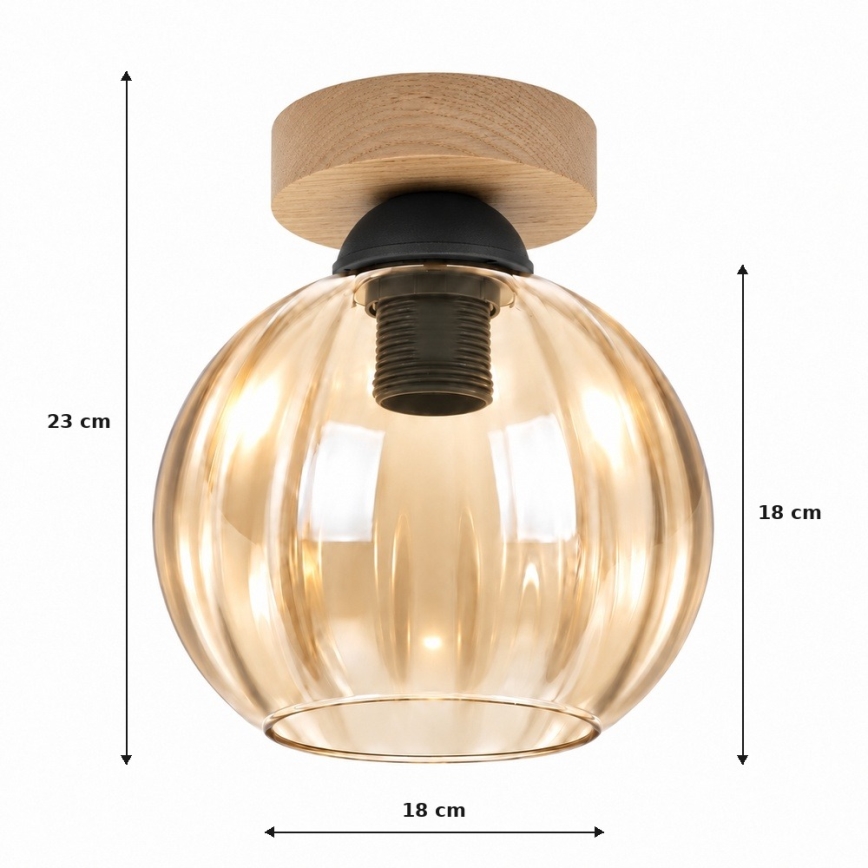 BRILAGI - LED plafondlamp RETRO GLASS 1xE27/60W/230V Ø 18 cm eik/rookbeige