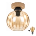 BRILAGI - LED plafondlamp RETRO GLASS 1xE27/60W/230V Ø 18 cm eik/rookbeige