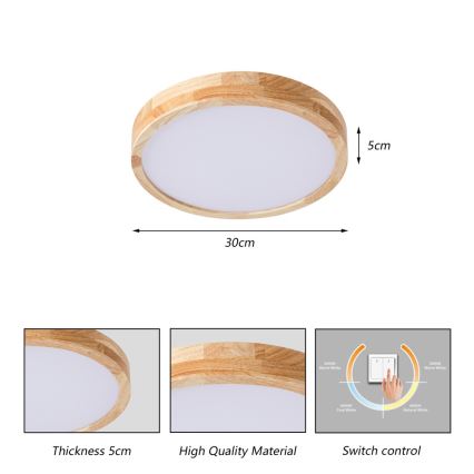 Brilagi - LED plafondlamp WOODLINE LED/24W/230V 3000/4000/6000K eiken Ø 30 cm