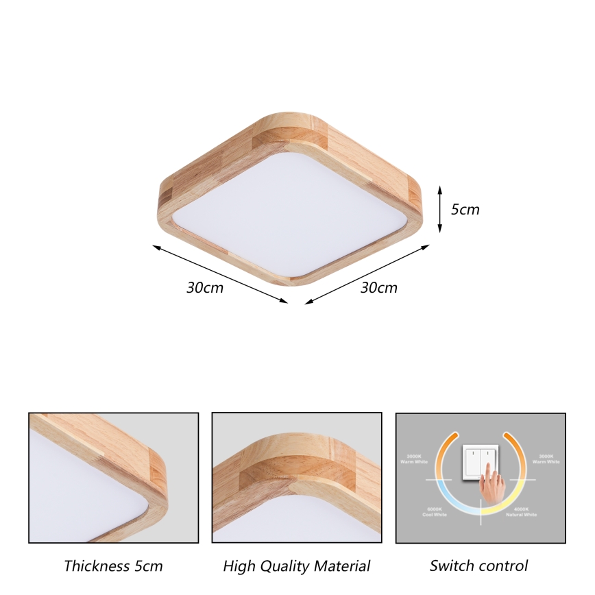 Brilagi - LED plafondlamp WOODLINE SQUARE LED/32W/230V 3000/4000/6000K eik 30x30 cm