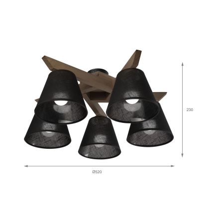 Brilagi - LED  Plafonnier ANTHONY 5xE14/40W/230V chêne noyer/noir