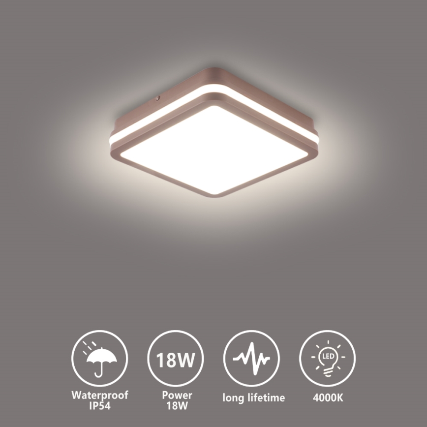 Brilagi - Plafonnier extérieur LED BENE LED/18W/230V 21,5x21,5 cm marron IP54