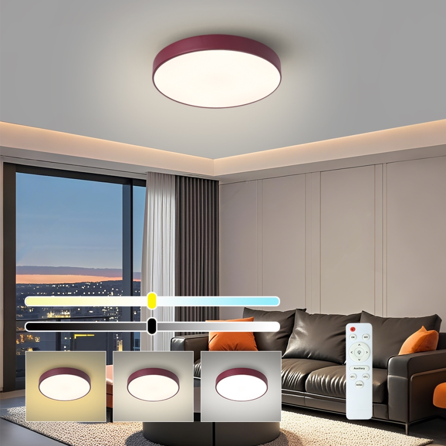 Brilagi - Plafonnier LED dimmable POOL LED/36W/230V 3000–6000K Ø 30 cm bordeaux + télécommande