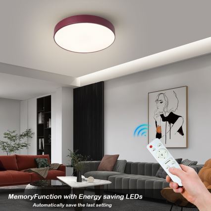 Brilagi - Plafonnier LED dimmable POOL LED/36W/230V 3000–6000K Ø 30 cm bordeaux + télécommande