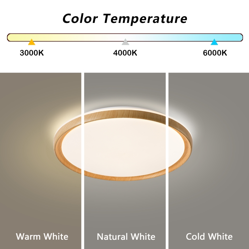 Brilagi - Plafonnier LED dimmable RIVO LED/72W/230V 3000-6000K, finition bois Ø 50 cm + télécommande