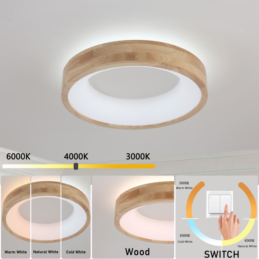 Brilagi - Plafonnier LED FALCON WOOD LED/30W/230V 3000/4000/6000K Ø 45 cm en bois