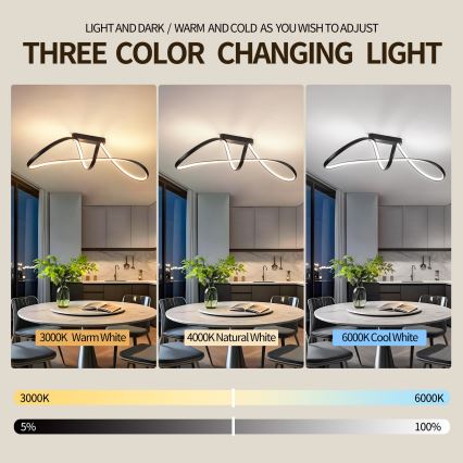 Brilagi - Plafonnier LED dimmable à montage en surface TWISTER LED/60W/230V 3000-6000K noir + télécommande