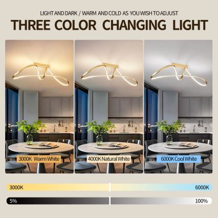 Brilagi - Lustre LED dimmable à montage en surface TWISTER LED/60W/230V 3000-6000K doré + télécommande