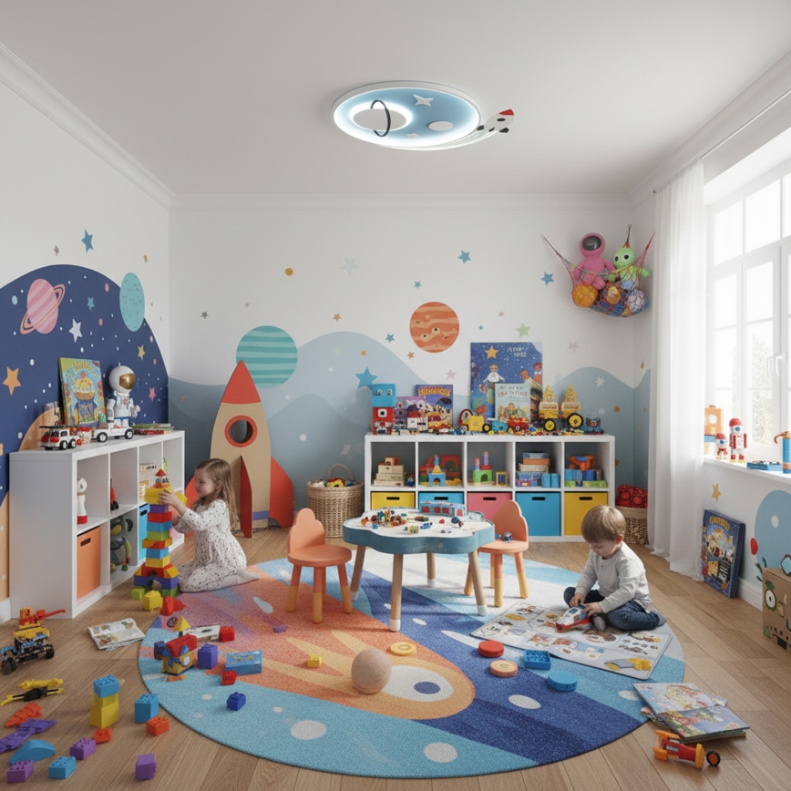 Brilagi - Plafonnier LED STARSHIP pour chambre d'enfant, 64W, 230V, 3000/4500/6000K, bleu