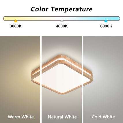 Brilagi - Plafonnier LED MOLINA SQUARE LED/32W/230V 3000/4000/6000K chêne 30x30 cm