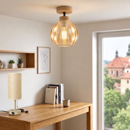 BRILAGI - LED Plafonnier RETRO GLASS 1xE27/60W/230V Ø 18 cm chêne/beige fumé