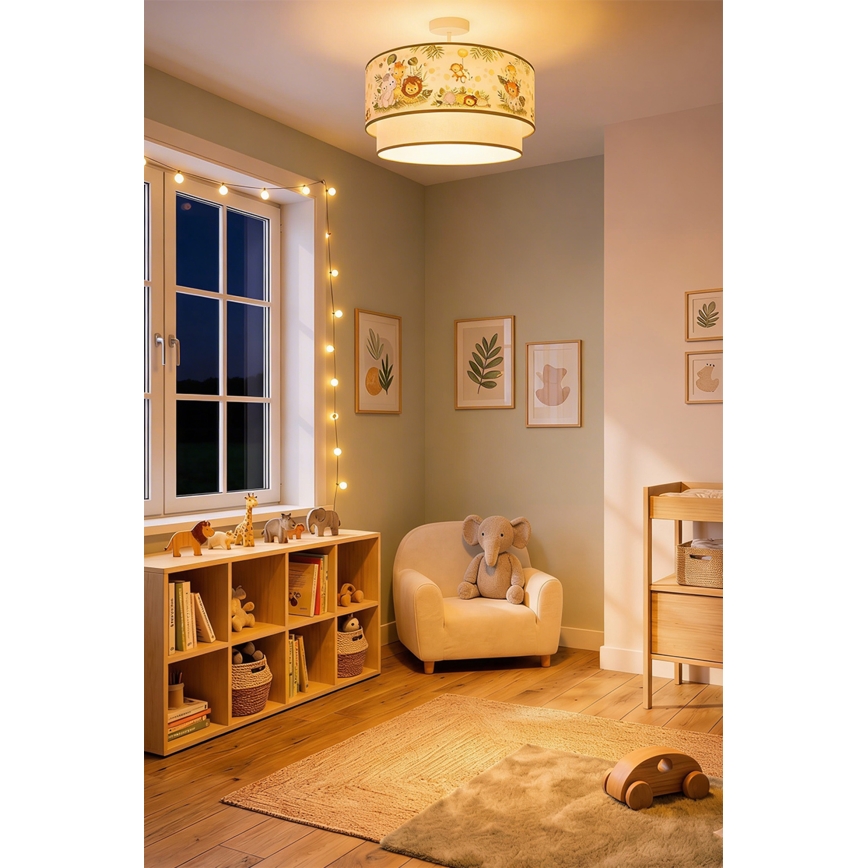 Brilagi - Plafonnier LED pour enfants BOBO 1xE27/60W/230V Ø 40 cm crème/vert/jungle