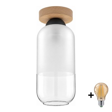 BRILAGI - LED Plafonnier RETRO GLASS 1xE27/60W/230V Ø 14 cm chêne/blanc