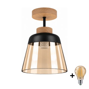 BRILAGI - LED Plafonnier RETRO GLASS 1xE27/60W/230V Ø 15,5 cm chêne/beige fumé
