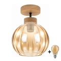 BRILAGI - LED Plafonnier RETRO GLASS 1xE27/60W/230V Ø 18 cm chêne/beige fumé