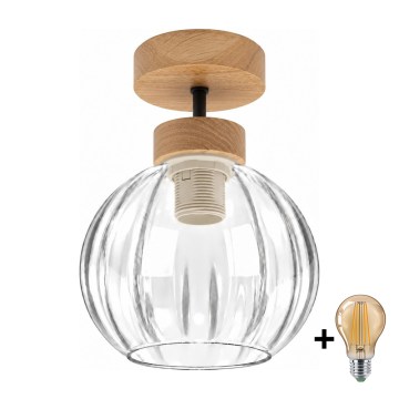 BRILAGI - LED Plafonnier RETRO GLASS 1xE27/60W/230V Ø 18 cm chêne/transparent