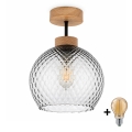 BRILAGI - LED Plafonnier RETRO GLASS 1xE27/60W/230V Ø 25 cm chêne/gris fumé