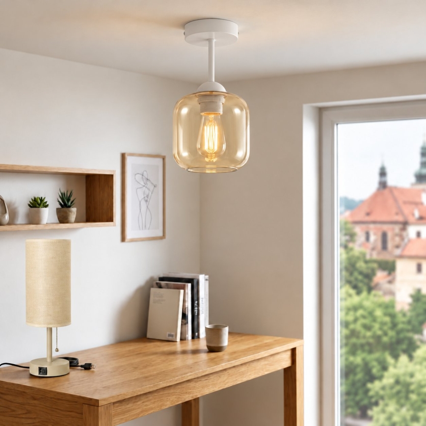 BRILAGI - LED opbouwplafondlamp RETRO GLASS 1xE27/60W/230V Ø 14 cm wit/gerookt beige