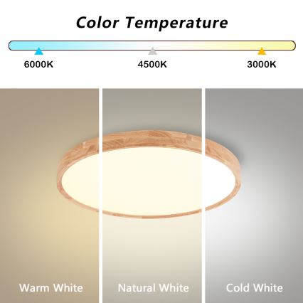 Brilagi - LED plafondlamp WOODROUND LED/30W/230V 3000/4000/6000K Ø 40 cm hout CRI 90