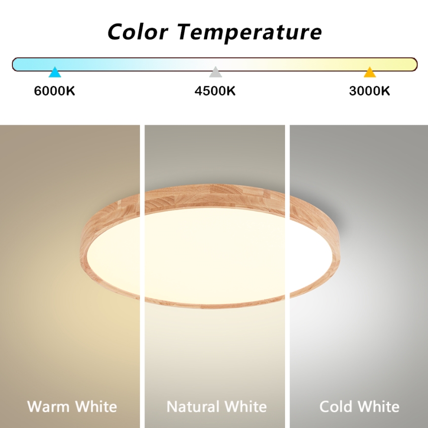 Brilagi - LED plafondlamp WOODROUND LED/30W/230V 3000/4000/6000K Ø 40 cm hout CRI 90