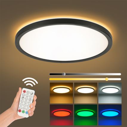 Brilagi - LED RGBW dimbare plafondlamp ULTRA SLIM LED/18W/230V 2700-6500K Ø 30 cm zwart + afstandsbediening