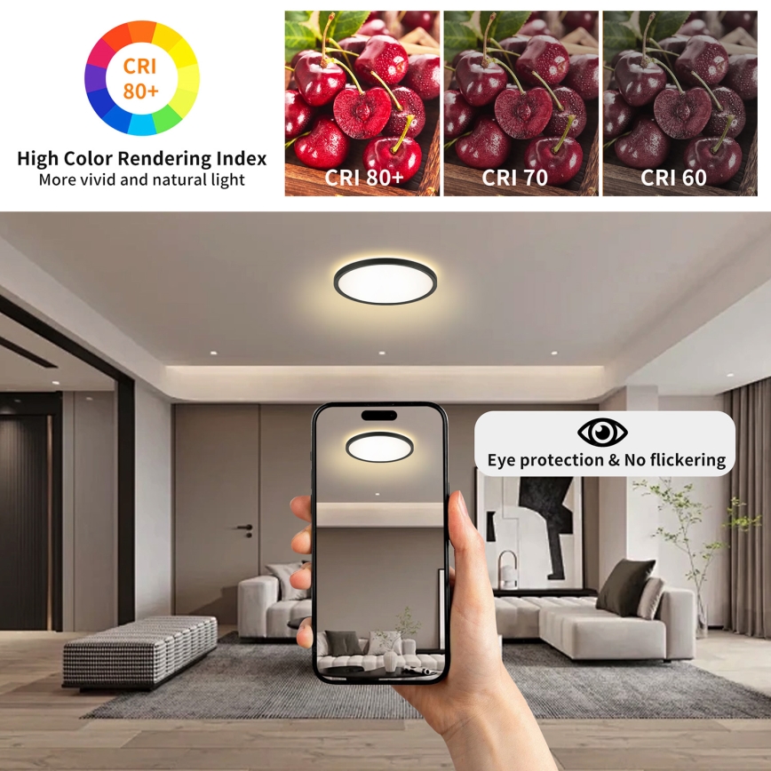 Brilagi - LED RGBW dimbare plafondlamp ULTRA SLIM LED/18W/230V 2700-6500K Ø 30 cm zwart + afstandsbediening