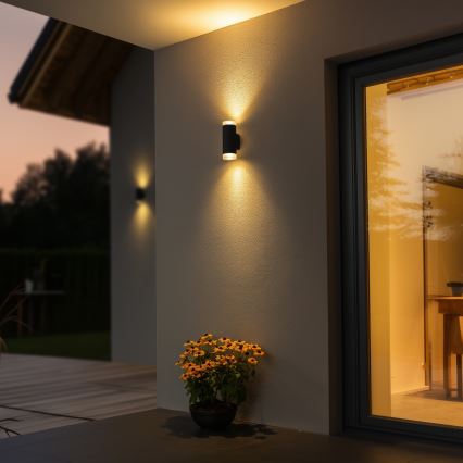 Brilagi - LED RGBW dimbare buitenwandlamp MATERA 2xGU10/6W/230V 3000K IP54 antraciet + afstandsbediening